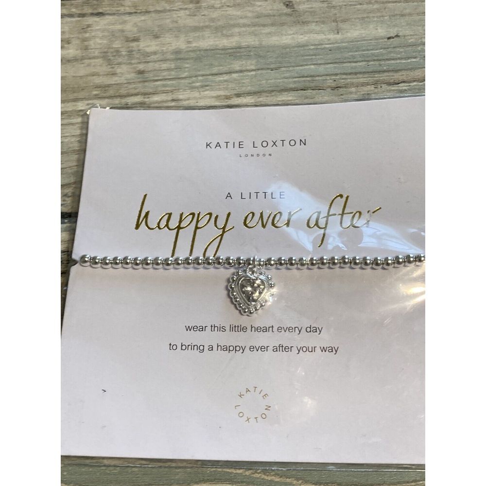 Katie Loxton  Happy Ever‎ After Bride Bracelet Stretch Silver Tone NWT Heart